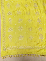 Load image into Gallery viewer, Mustard yellow classic kasuti saree with embroidered motifs and border detail
