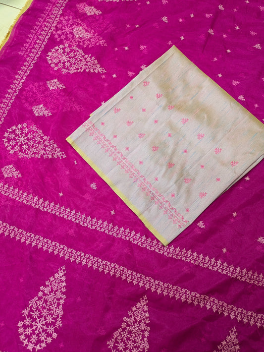 Fuchsia Petal Organza Kasuti Saree