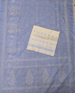 Load image into Gallery viewer, Cornflower blue petal organza kasuti saree displayed with full drape
