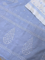Load image into Gallery viewer, Cornflower blue organza kasuti saree featuring embroidered floral border
