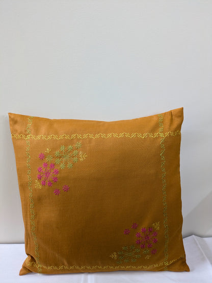 Mustard Kasuti Cushion Cover