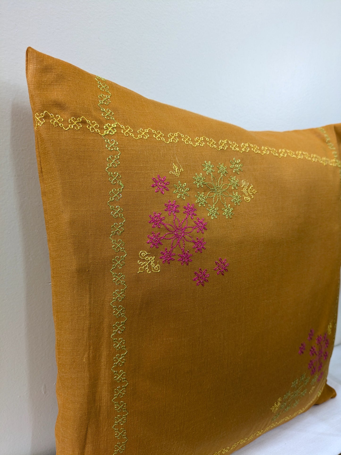 Mustard Kasuti Cushion Cover