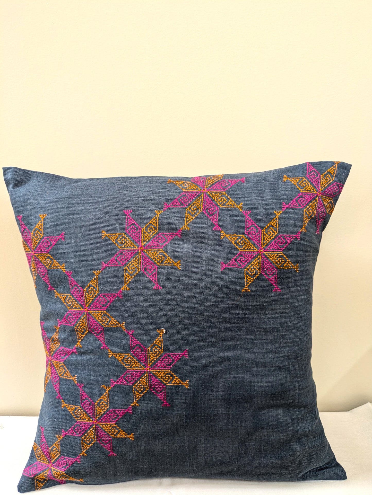 Grey Kasuti Cushion Cover