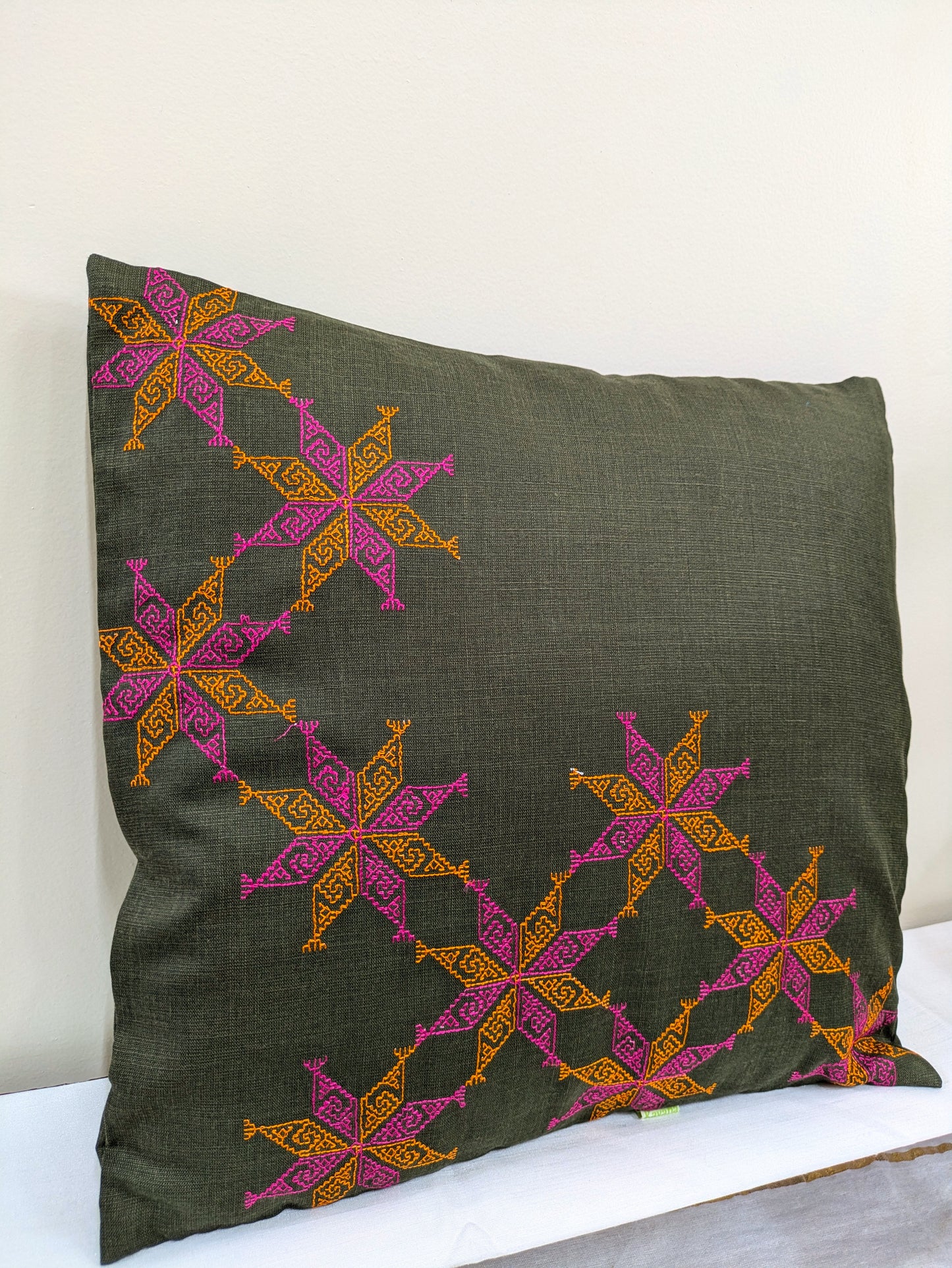 Bottle green Kasuti Cushion Cover