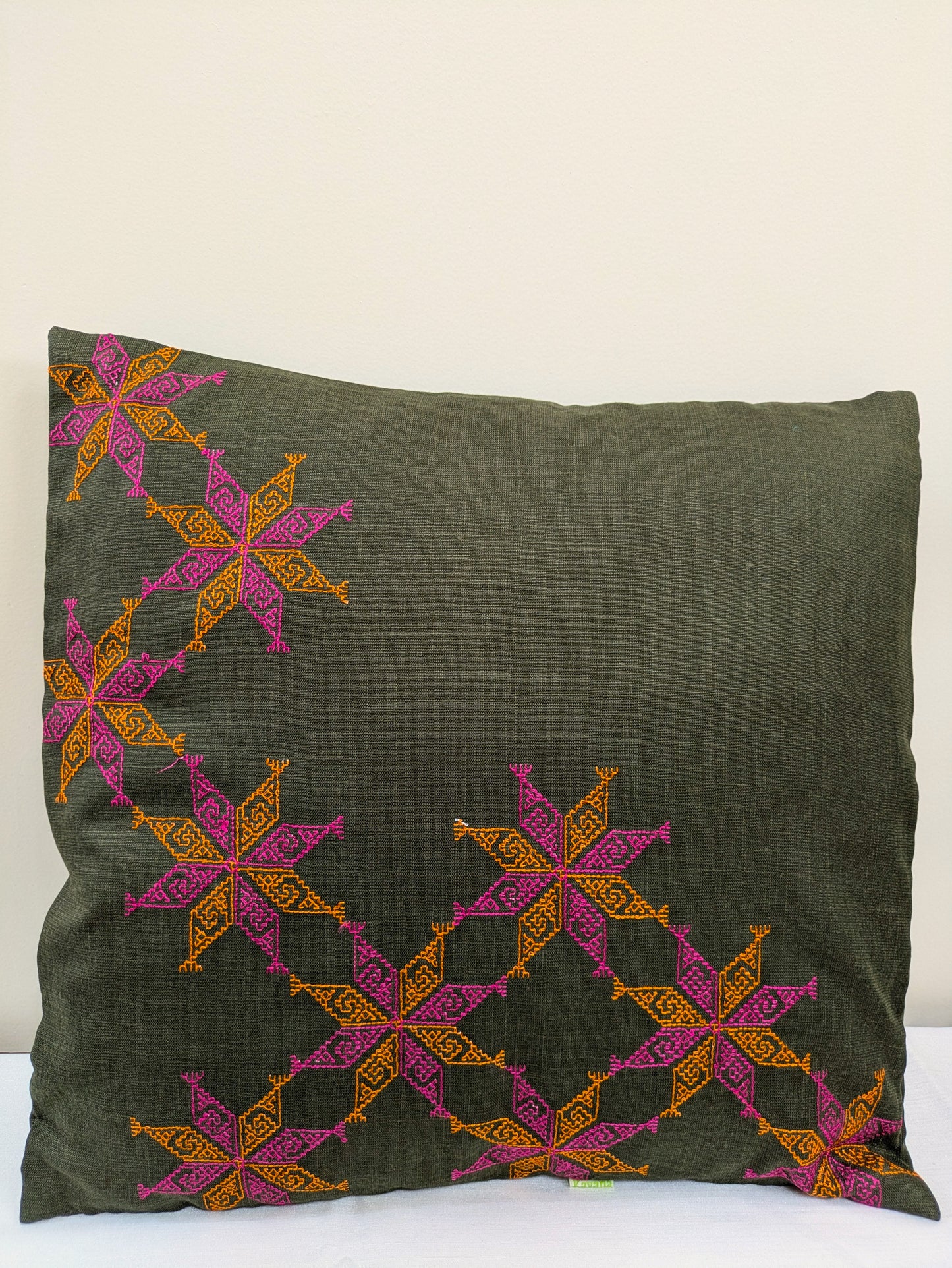 Bottle green Kasuti Cushion Cover