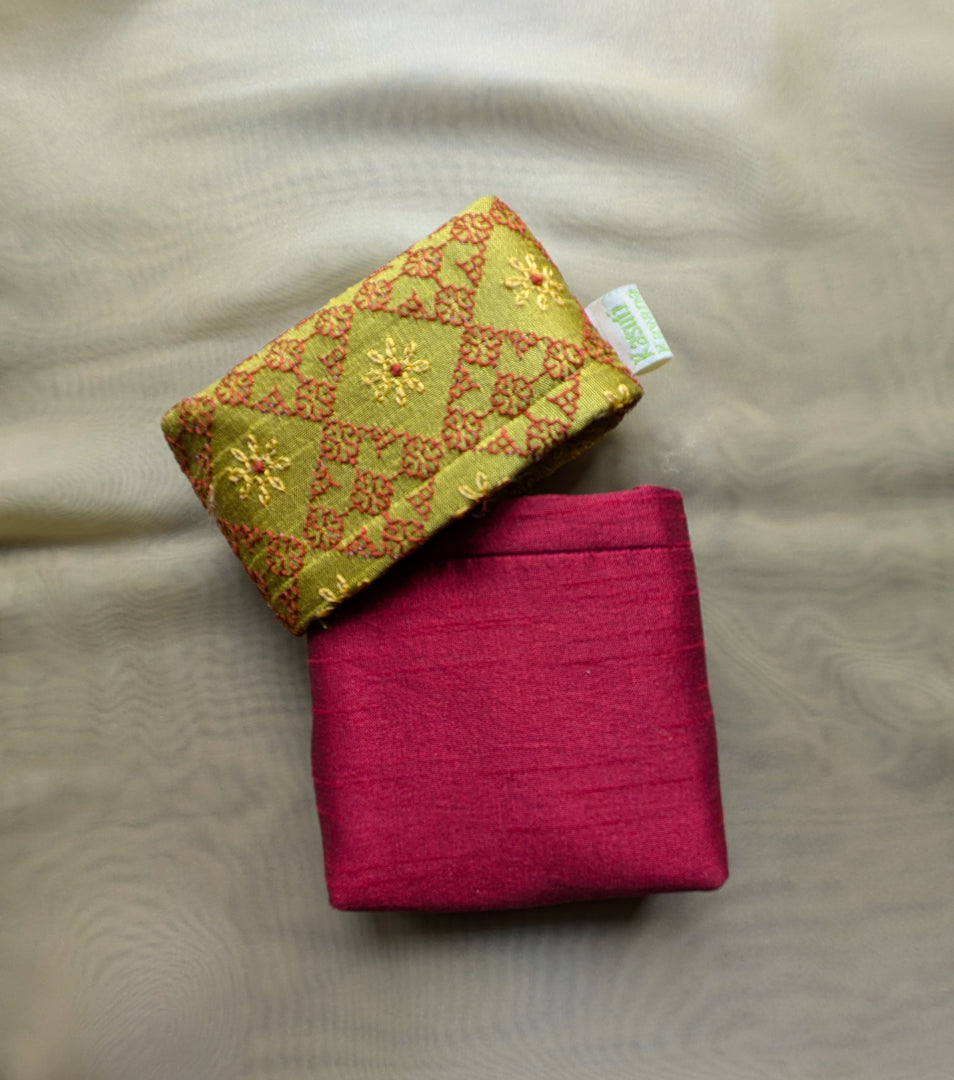 Netravati ganga jamuna purse showing front embroidery design
