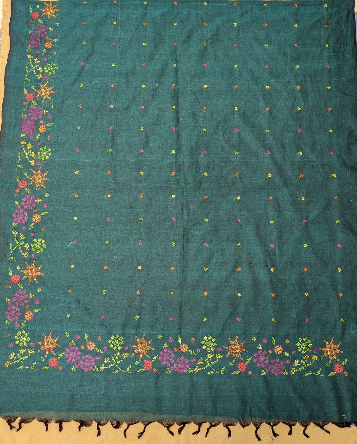 Bottle green Bloom Kasuti Cotton Saree