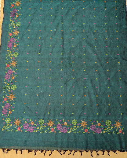 Bottle green Bloom Kasuti Cotton Saree