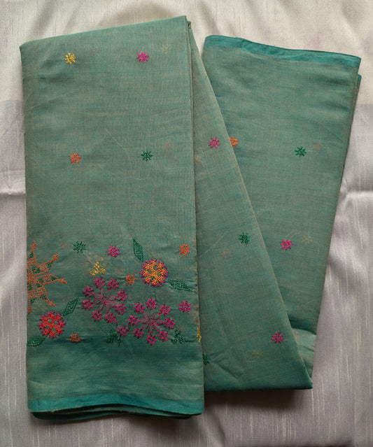 Pista Green Bloom Kasuti Cotton Saree