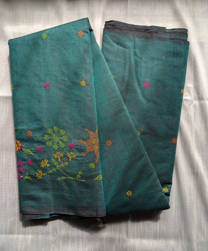 Bottle green Bloom Kasuti Cotton Saree