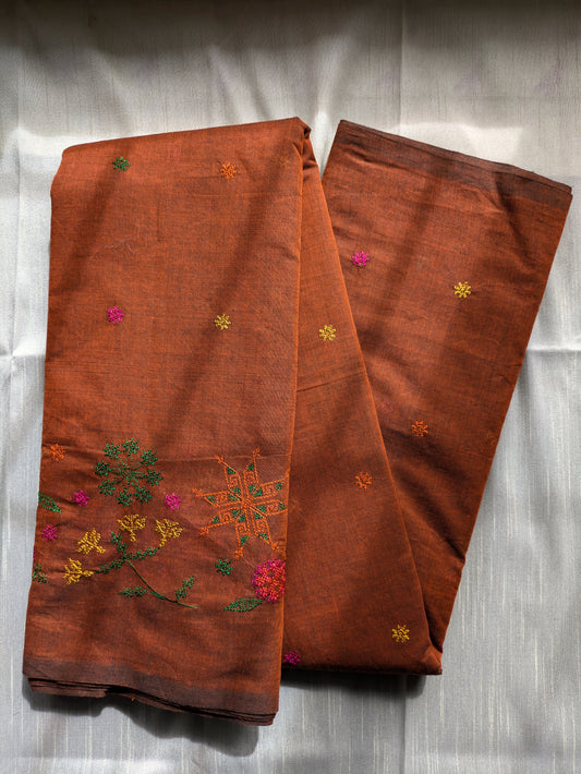 Burnt orange Bloom Kasuti Cotton Saree