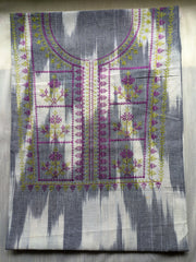 Grey kasuti kurti with embroidered motif arrangement