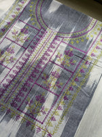 Load image into Gallery viewer, Grey kasuti kurti showing sleeve embroidery pattern
