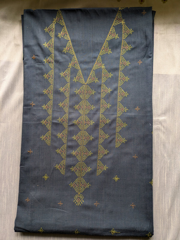 Ash kasuti kurti with subtle geometric embroidery motifs