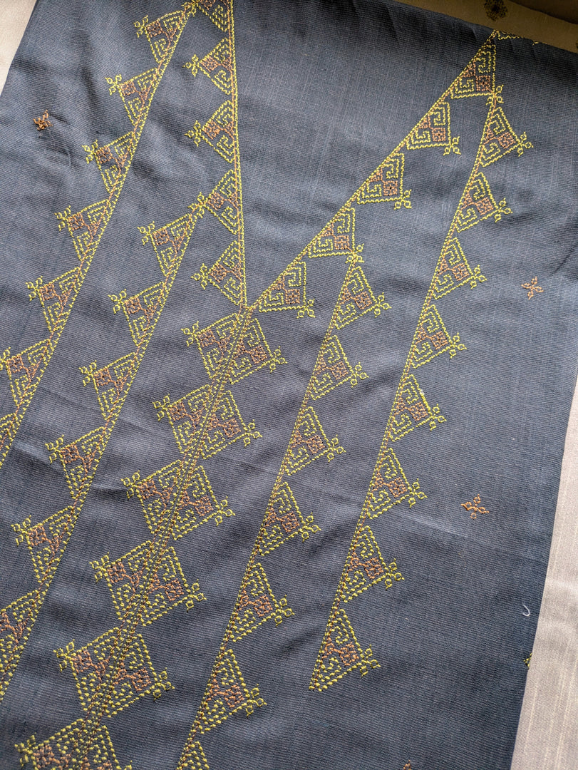 Ash kasuti kurti showing sleeve embroidery detail