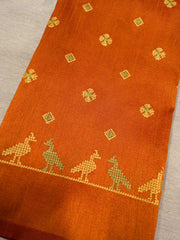 Orange mayur blouse with embroidered peacock motif front