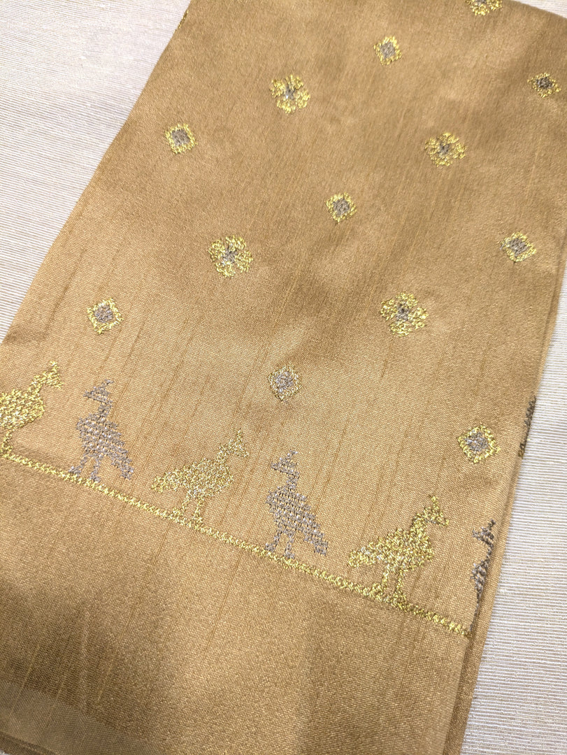 Light beige mayur blouse with peacock embroidery front