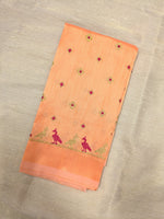 Load image into Gallery viewer, Peach mayur blouse showing sleeve embroidery detail
