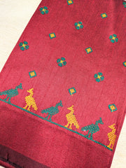 Maroon mayur blouse with embroidered peacock motif front