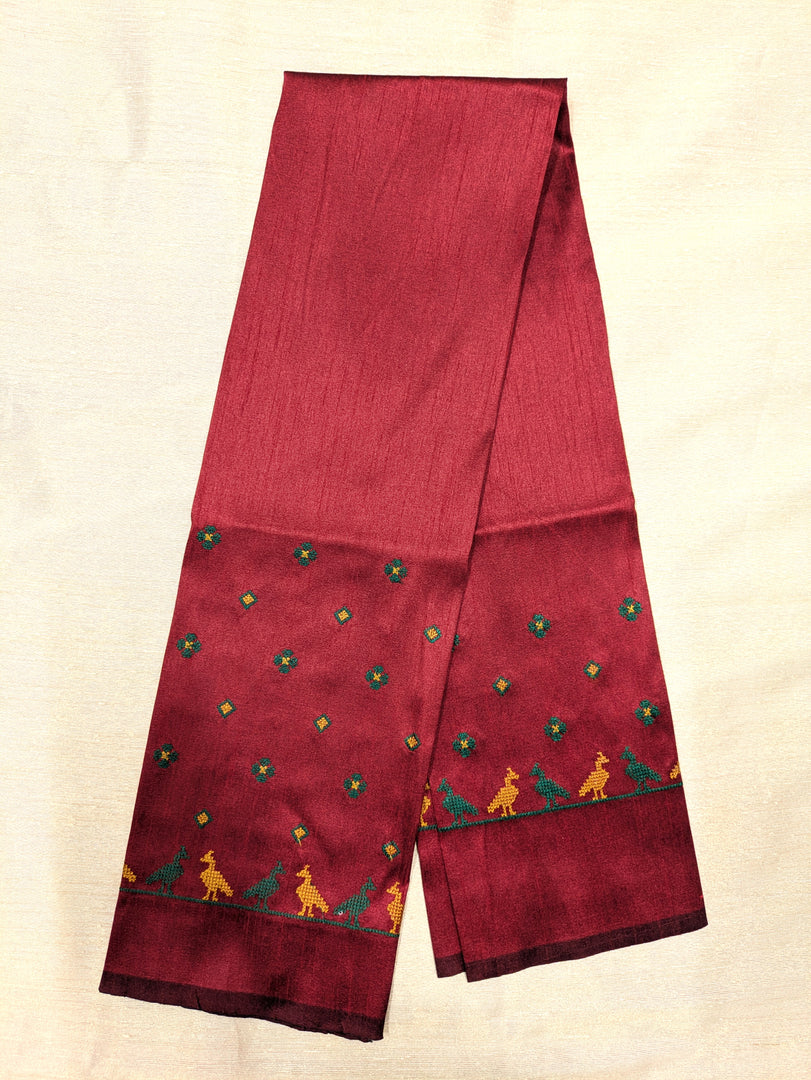 Maroon mayur blouse sleeve embroidery detail