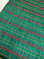 Bottle green kasuti blouse with embroidered village motifs front