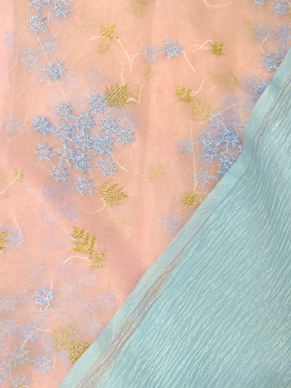 Sky Blue Kanakambara Saree Combo (with designer kasuti blouse)