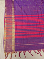 Load image into Gallery viewer, Hakki kasuti threadwork detail on magenta cotton saree fabric
