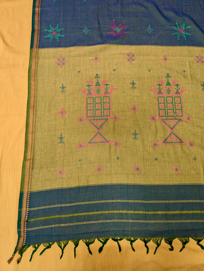 Sapphire Blue Kasuti Ter Handwoven Cotton Saree