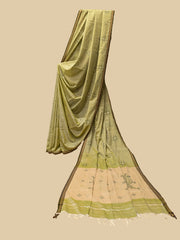 Pickle green kasuti ter cotton saree with traditional handwoven motifs