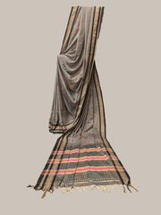 Grey cotton saree with malini kasuti embroidery and subtle woven patterns