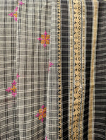 Load image into Gallery viewer, Folded view of grey malini kasuti handwoven cotton saree with woven texture
