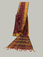 Kumkuma red handwoven cotton saree with hakki kasuti bird motif embroidery