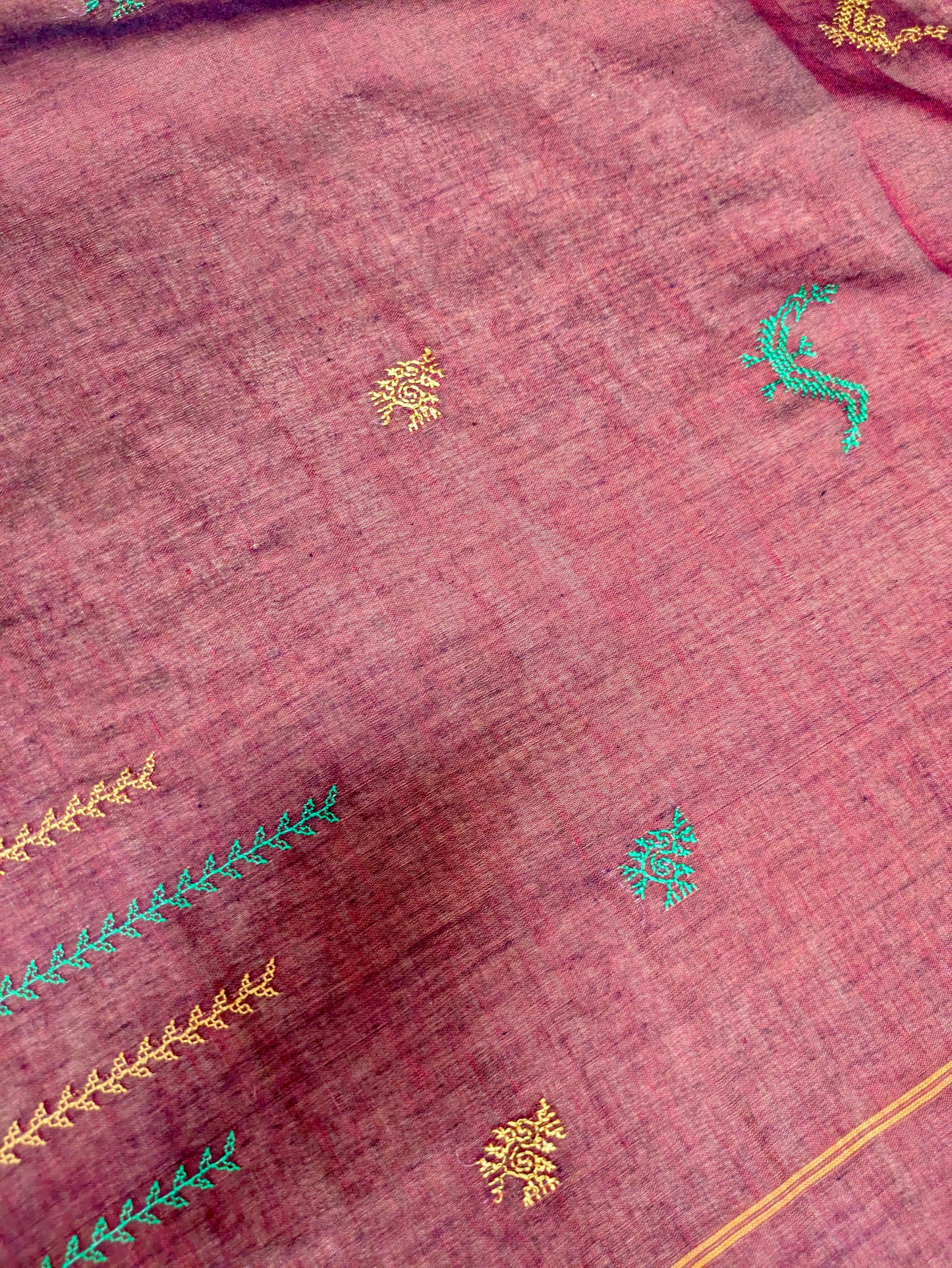 Kumkuma Hakki Kasuti Handwoven Cotton Saree