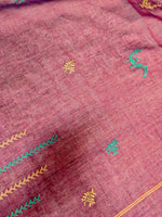 Load image into Gallery viewer, Handwoven kumkuma cotton saree featuring hakki kasuti bird design threadwork
