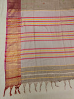 Load image into Gallery viewer, Grey vibhuti cotton saree with kasuti embroidery showing bird motifs
