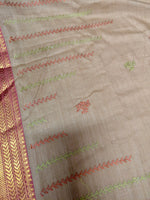 Load image into Gallery viewer, Pallu view of vibhuti handwoven cotton saree with hakki kasuti motifs

