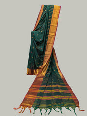 Hasiru green hakki kasuti handwoven cotton saree with bird embroidery