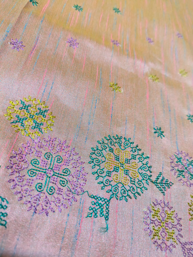 Drape of pink manjari saree paired with kasuti embroidery blouse