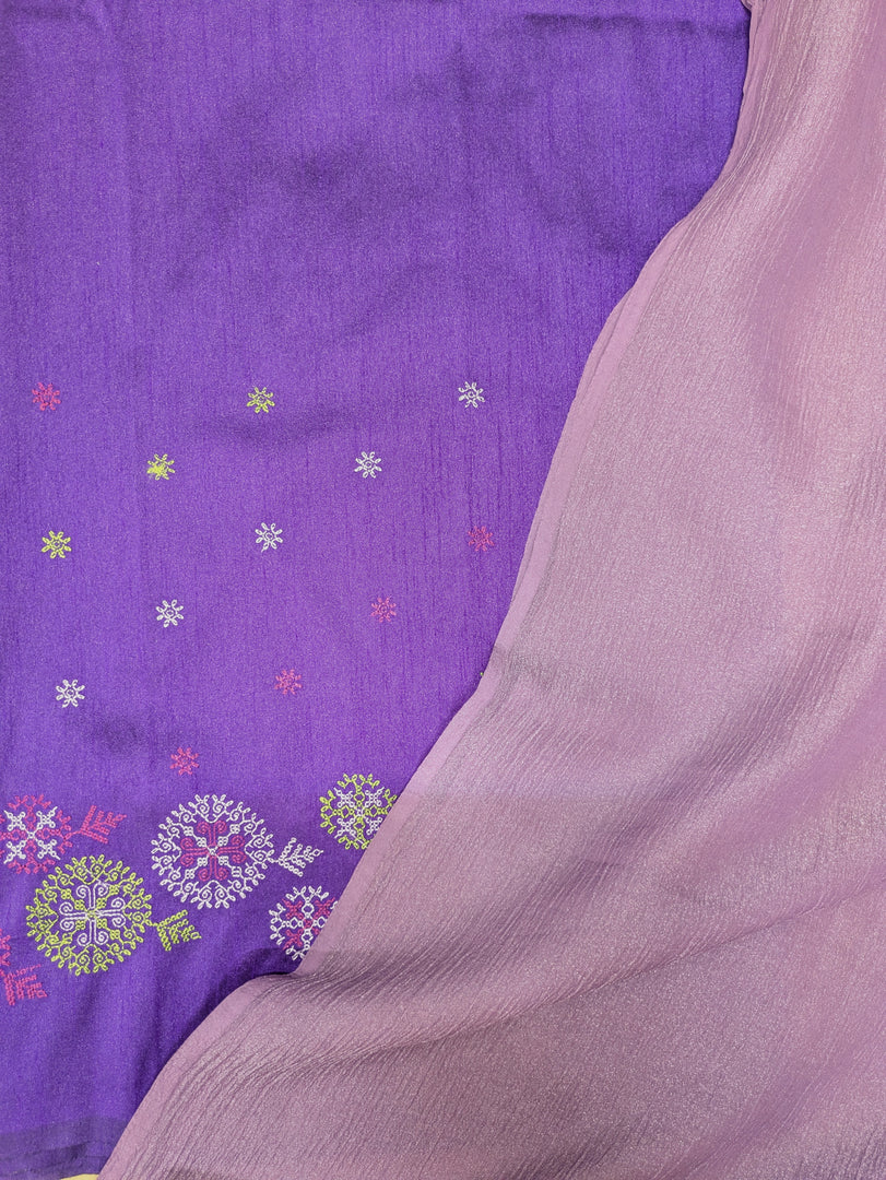 Purple manjari saree combo with designer kasuti embroidered blouse
