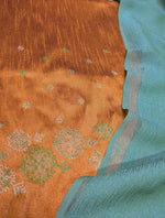 Load image into Gallery viewer, Drape view of green manjari saree paired with kasuti blouse design
