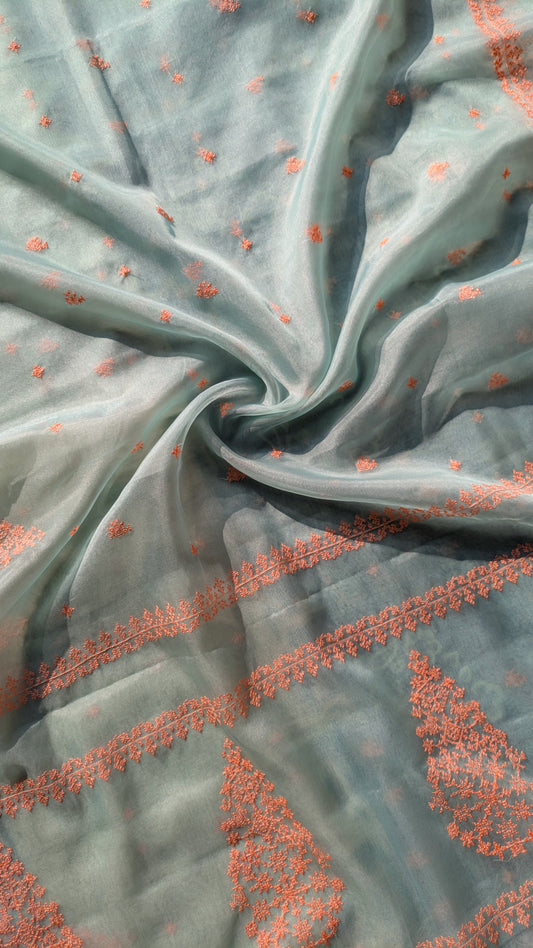 Pista Petal Organza Kasuti Saree