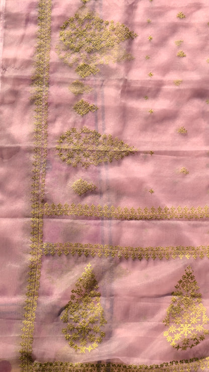 Baby Pink Petal Organza Kasuti Saree