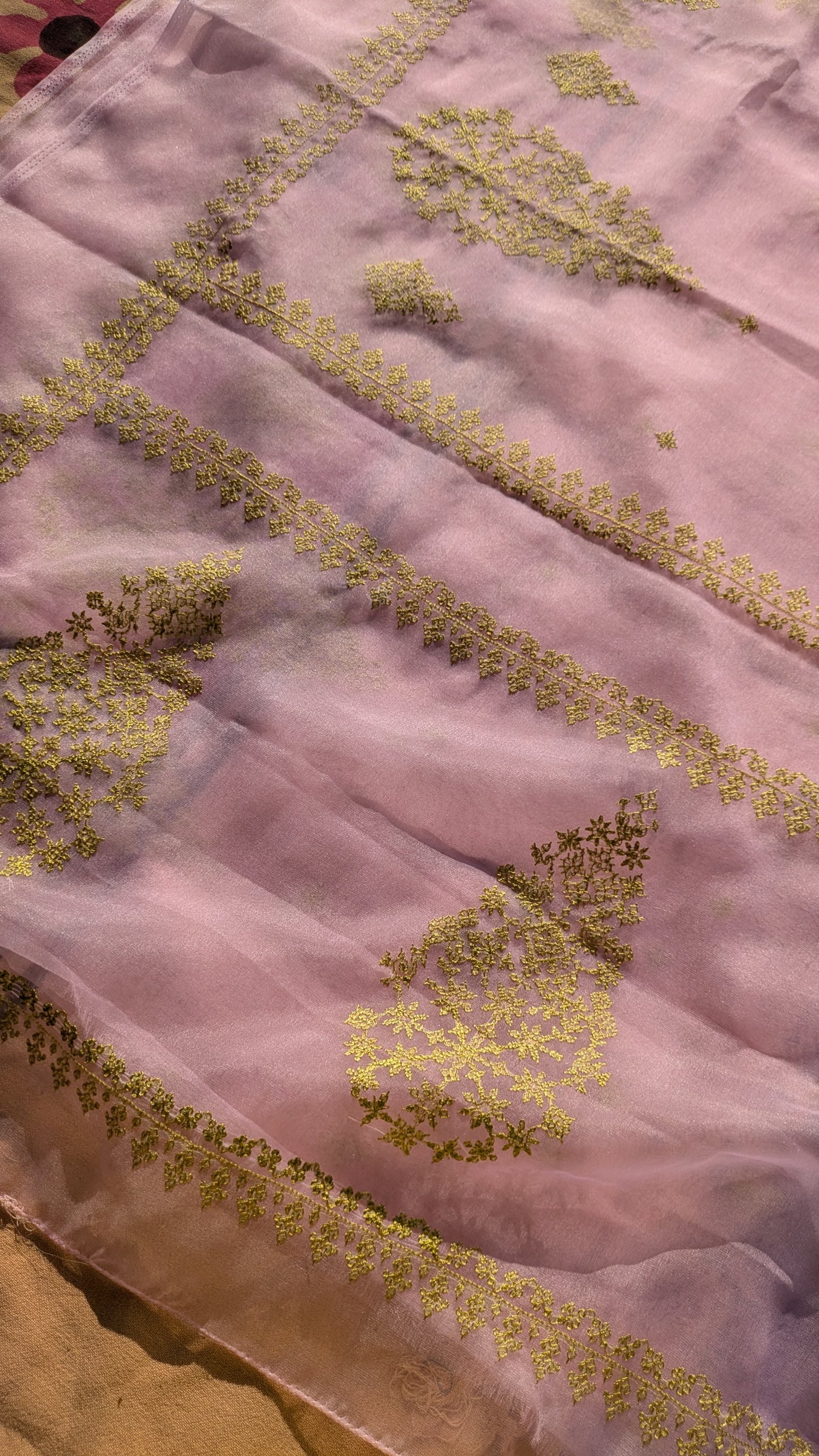 Baby Pink Petal Organza Kasuti Saree