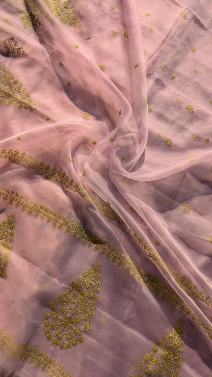 Baby Pink Petal Organza Kasuti Saree