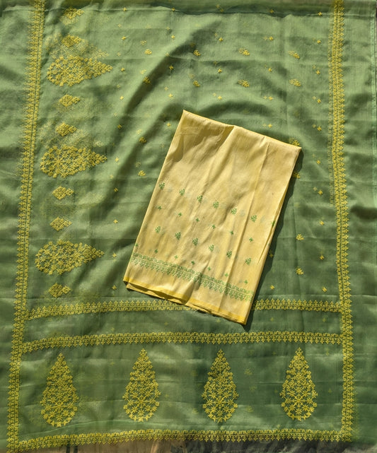 Parrot Green Petal Organza Kasuti Saree