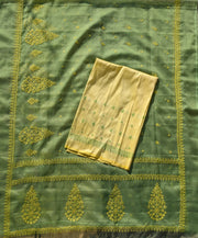 parrot green organza kasuti saree with floral embroidery and soft texture