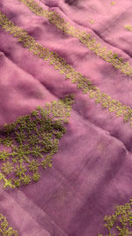 Load image into Gallery viewer, lilac organza kasuti saree showing floral embroidery on sheer fabric
