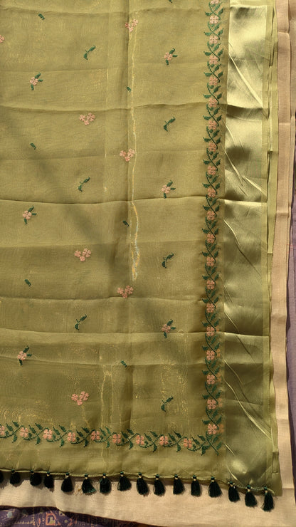 Mehendi Organza Periwinkle Kasuti Saree