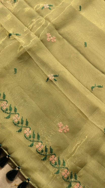 Mehendi Organza Periwinkle Kasuti Saree