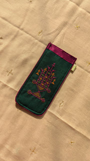 vrindavan ter fabric eyeglass case with handwoven texture front view